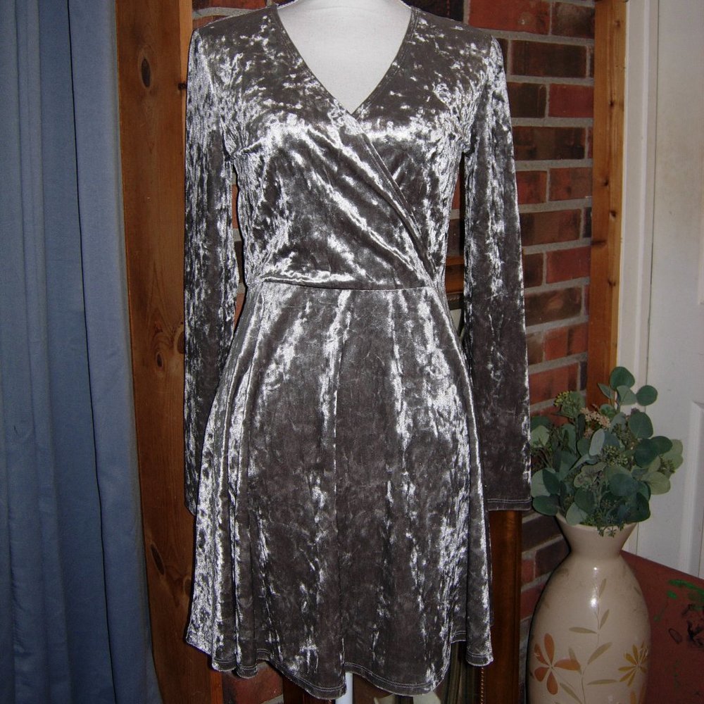 Crushed Velvet Long Sleeve Dress L